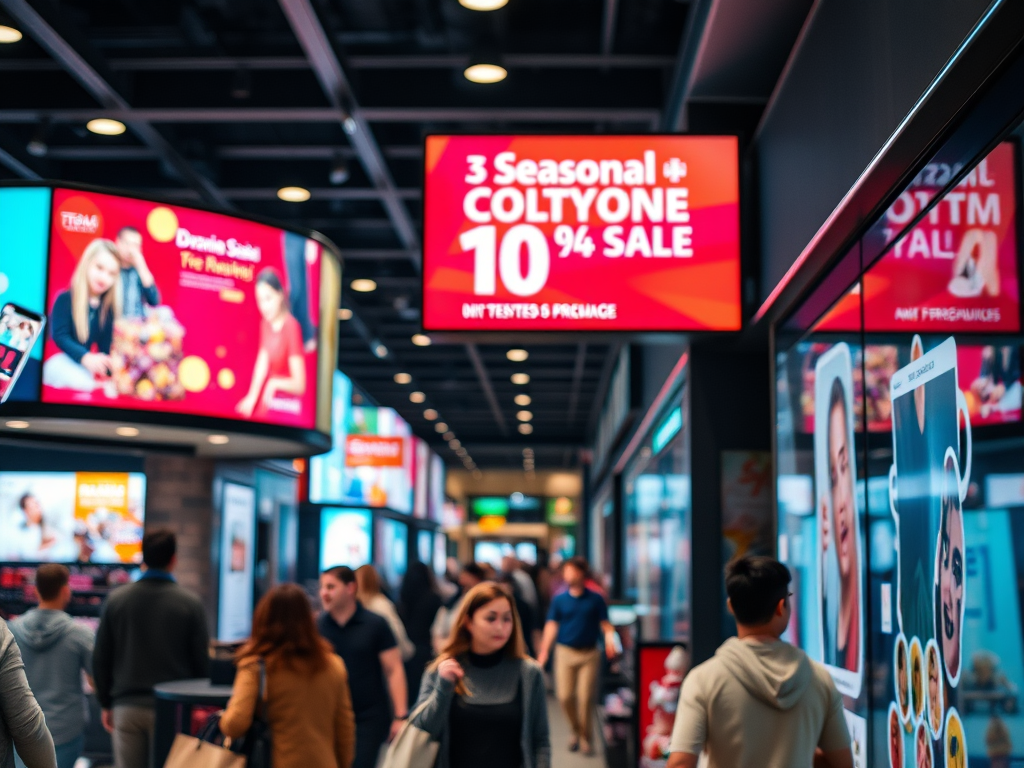 Pantalla de cartelería digital mostrando promociones estacionales para mejorar la visibilidad de campañas de temporada.