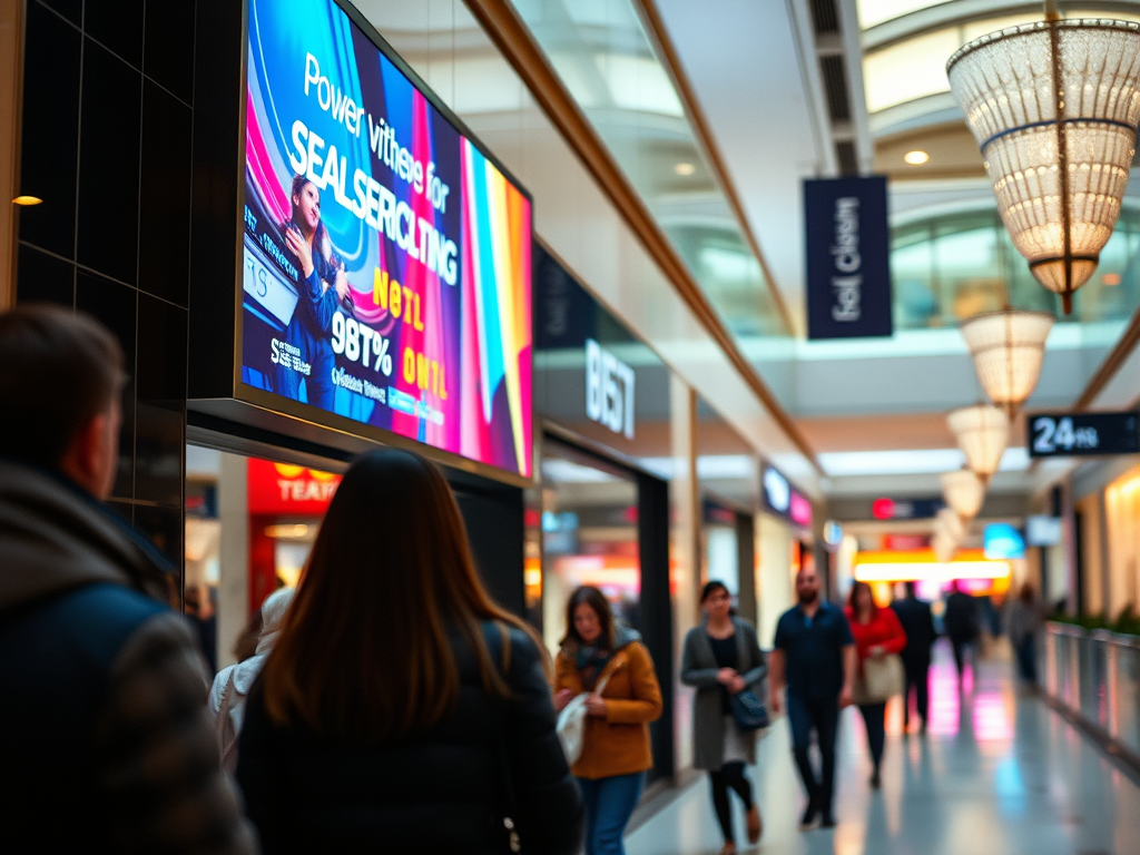 Videos optimizados en cartelería digital en un centro comercial.